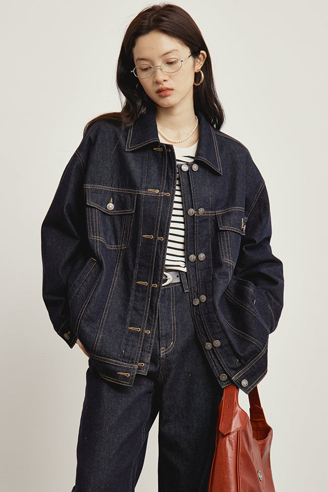 【即納】OMONT ヴィンテージルーズフィットデニムジャケット OMT146