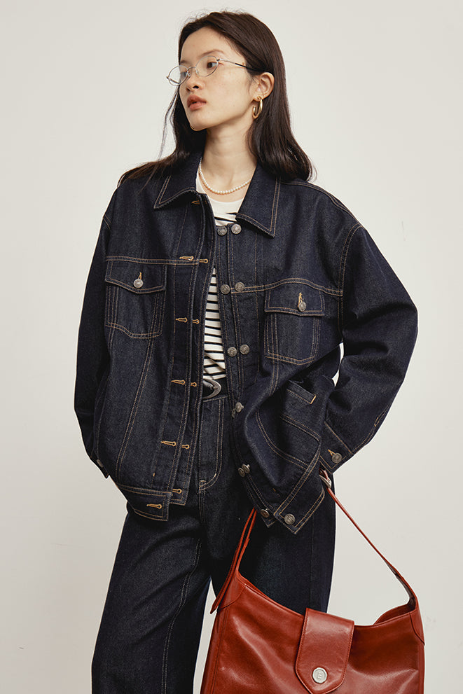 【即納】OMONT ヴィンテージルーズフィットデニムジャケット OMT146