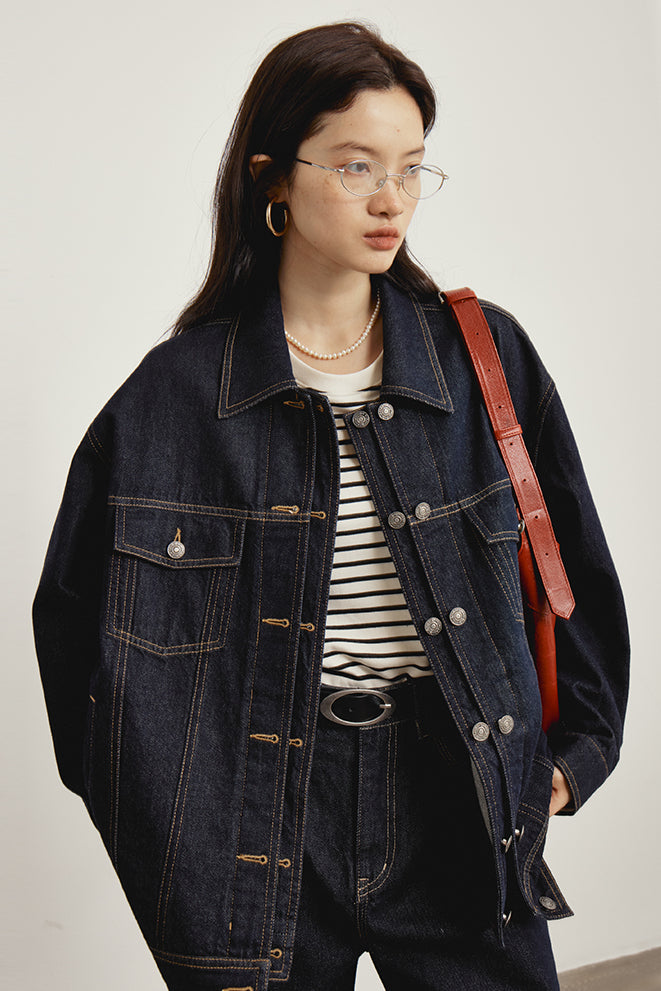 【即納】OMONT ヴィンテージルーズフィットデニムジャケット OMT146