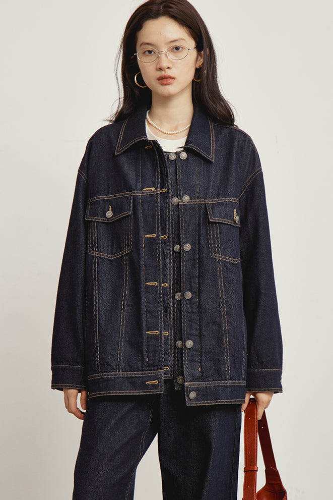 【即納】OMONT ヴィンテージルーズフィットデニムジャケット OMT146