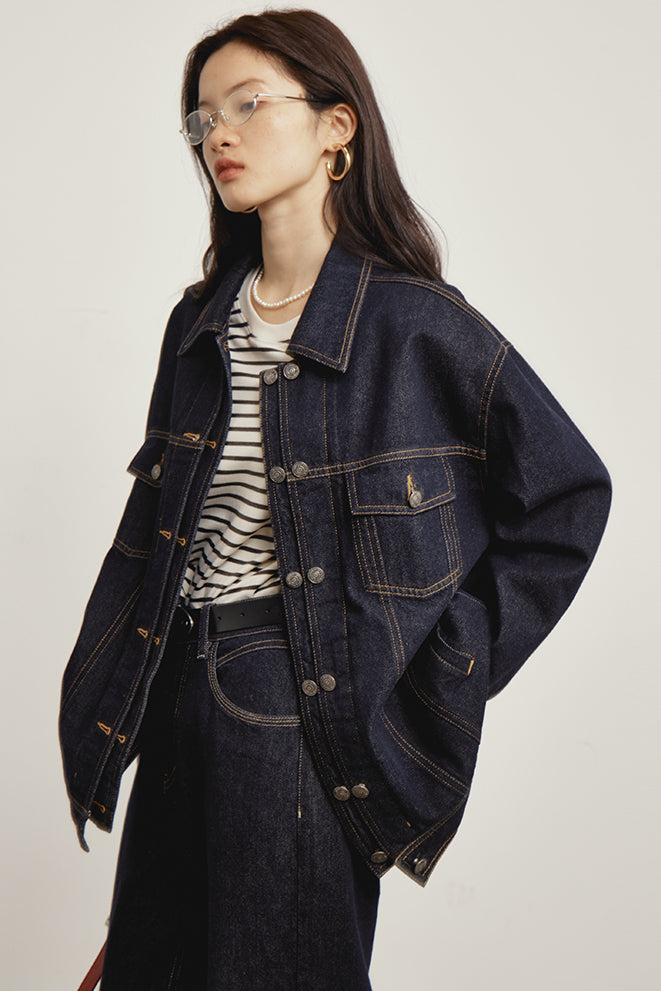 【即納】OMONT ヴィンテージルーズフィットデニムジャケット OMT146