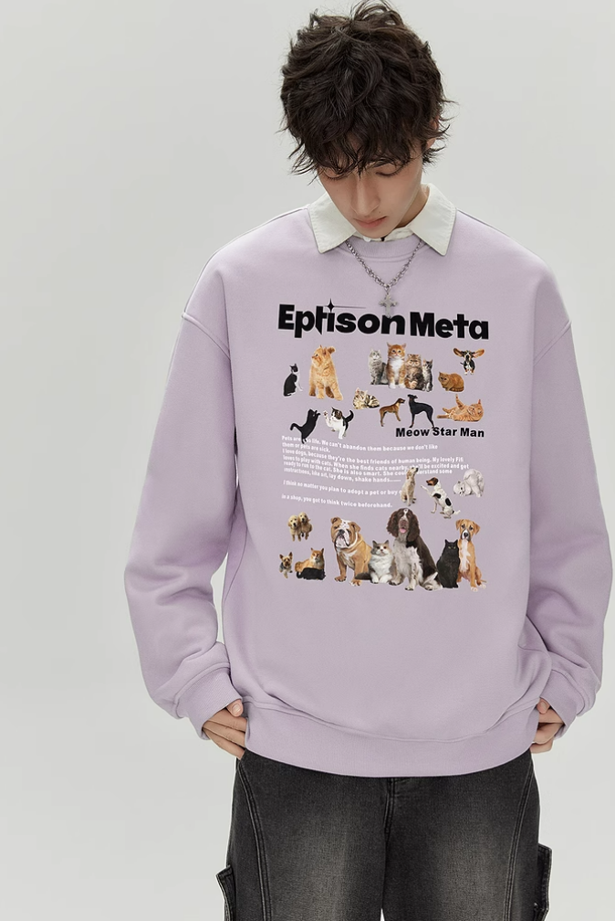 Eptison キャットプリントボアスウェットシャツ EP087