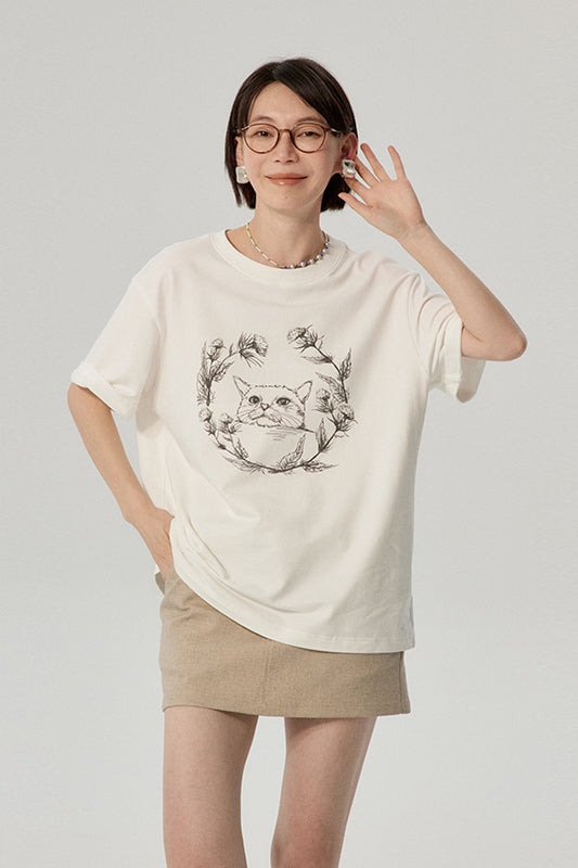 OMONT レトロキャットプリントTシャツ OOT025