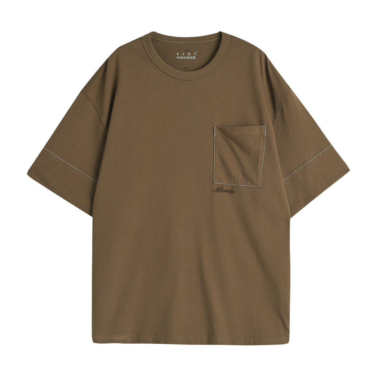 TIKIMOMOKA レター刺繍ポケットTシャツ TKM020